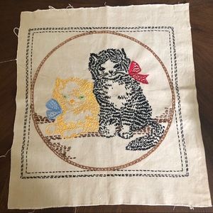 Vintage Embroidered Cat Tapestry/Quilt/Wall Art